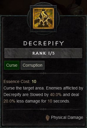Diablo 4 Necromancer Build - Decrepify Curse Skill to Inflict Slow
