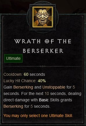Diablo IV Build - Wrath of the Berserker Ultimate Skill to Gain Berserking and Unstoppable